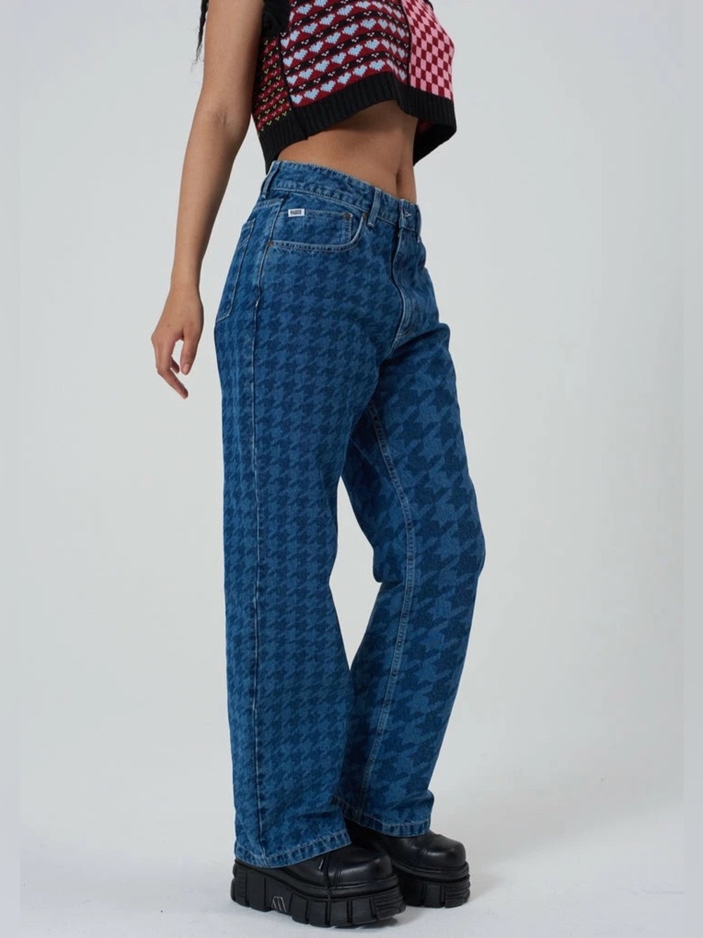 The Ragged Priest  Print checkerboard dad Jeans 24